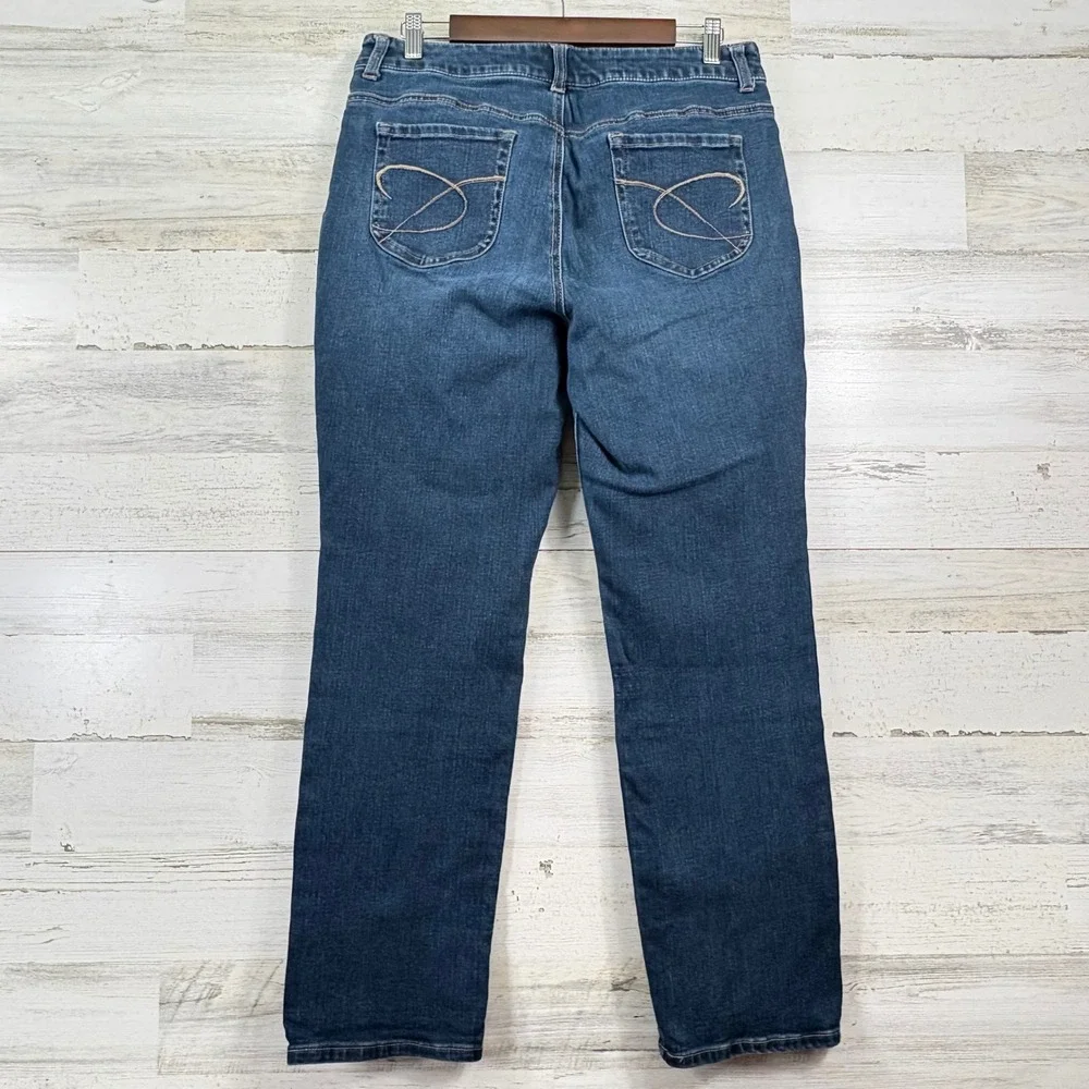 Chicos Platinum Denim Jeans 1.5/US 10 Short‎ Blue Straight Leg Stretch Classic